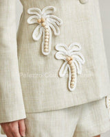 Palm Luxe Beaded Blazer & Short Set - Natural - Palazzo Couture Online