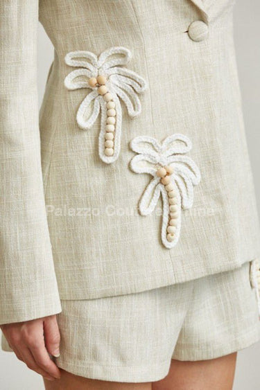 Palm Luxe Beaded Blazer & Short Set - Natural - Palazzo Couture Online