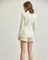 Elegant Natural blazer two piece short set styled for going out