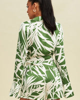 Palms Wrap Tie Romper Olive - Ivory - Palazzo Couture Online