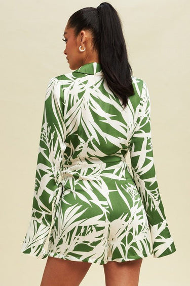 Palms Wrap Tie Romper Olive - Ivory - Palazzo Couture Online