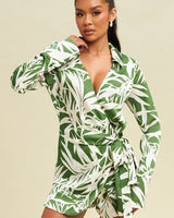 Palms Wrap Tie Romper Olive - Ivory - Palazzo Couture Online