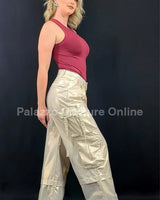 Luminous Shine Utility Cargo Pants (Beige) - view 2