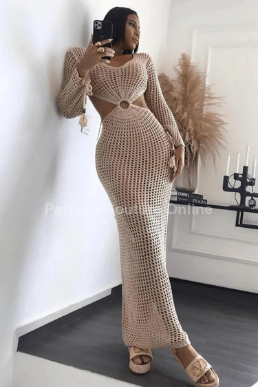 Paradise Cover Up Maxi Dress (Nude) - stylish beach and pool outfit