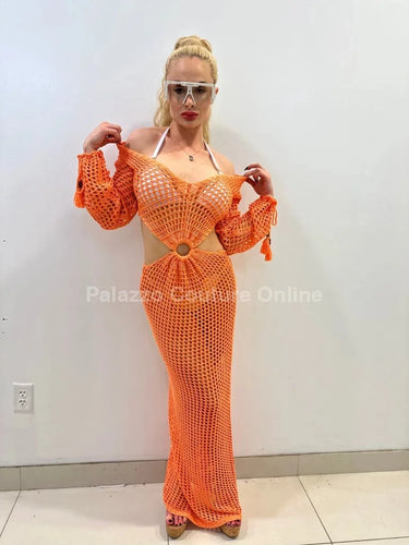 Paradise Cover Up Maxi Dress ( Orange) - elegant pool cover up