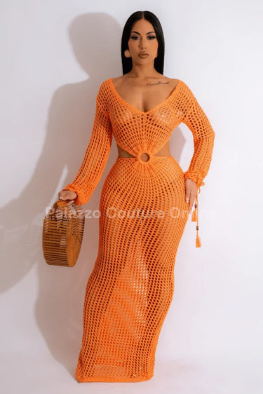 Paradise Cover Up Maxi Dress ( Orange) - women's swimsuit cover up