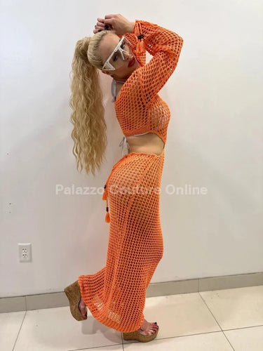 Paradise Cover Up Maxi Dress ( Orange) - summer beach essential