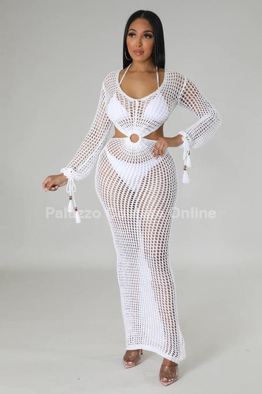 Paradise Cover Up Maxi Dress (White) - Palazzo Couture Online
