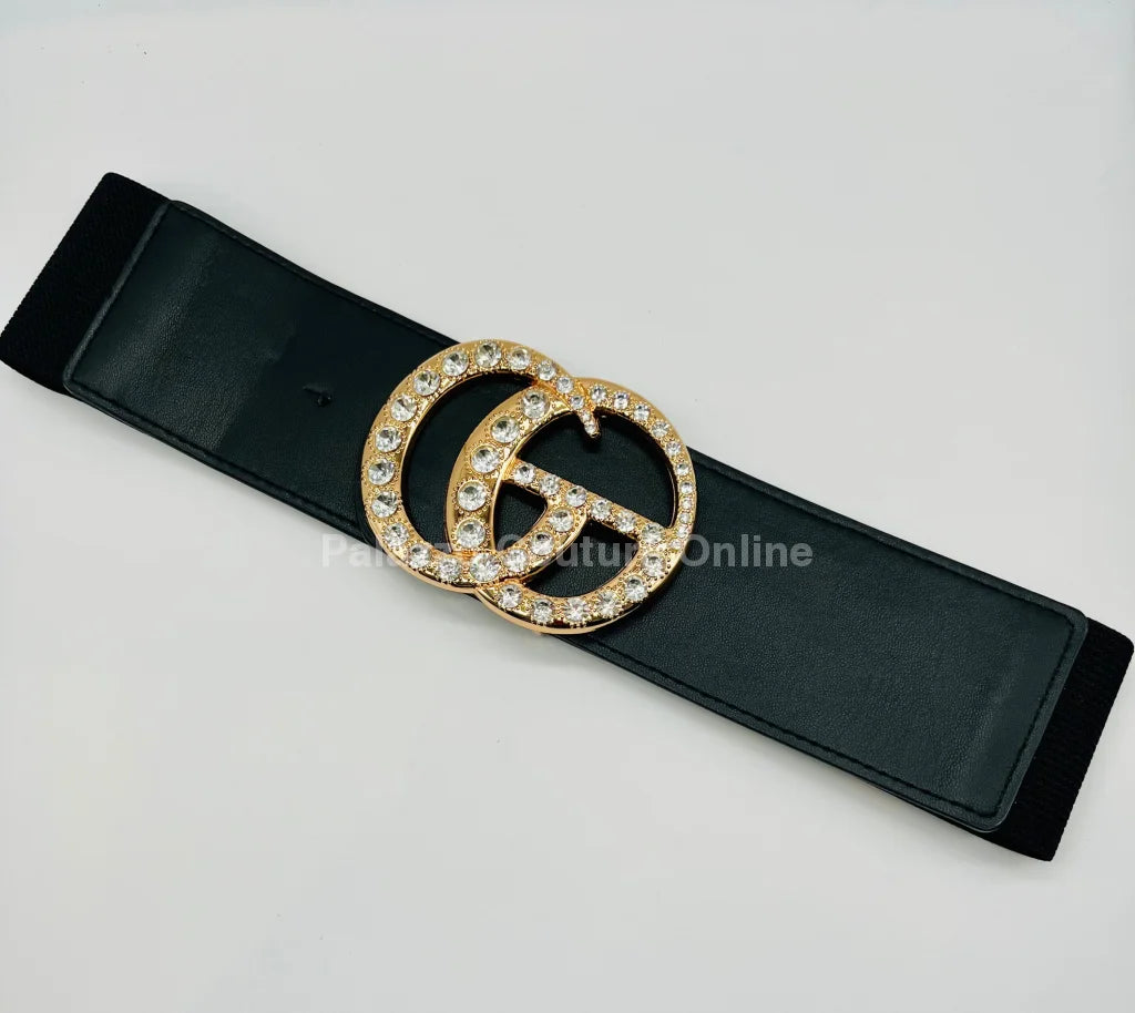 Paris Monogram Rhinestones Elastic Belt (Black)