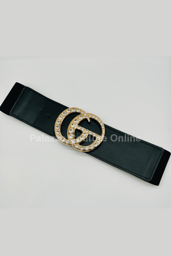 Paris Monogram Rhinestones Elastic Belt (Black) Black / One Size