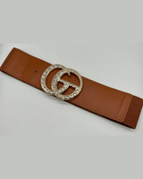 Paris Monogram Rhinestones Elastic Belt (Camel) - Palazzo Couture Online