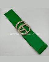 Paris Monogram Rhinestones Elastic Belt (Green) - Palazzo Couture Online