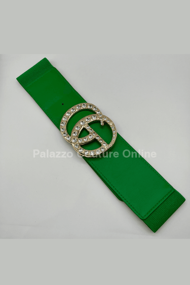 Paris Monogram Rhinestones Elastic Belt (Green) - Palazzo Couture Online