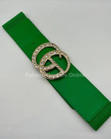 Paris Monogram Rhinestones Elastic Belt (Green) - Palazzo Couture Online