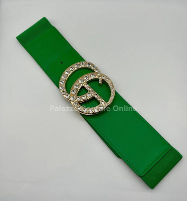 Paris Monogram Rhinestones Elastic Belt (Green) - Palazzo Couture Online