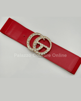 Paris Monogram Rhinestones Elastic Belt (Red) - Palazzo Couture Online