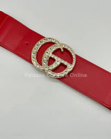 Paris Monogram Rhinestones Elastic Belt (Red) - Palazzo Couture Online