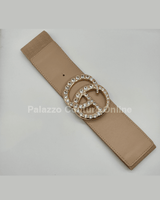 Paris Monogram Rhinestones Elastic Belt (Tan) - Palazzo Couture Online
