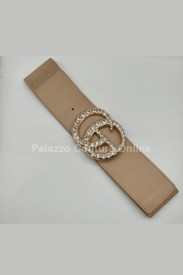 Paris Monogram Rhinestones Elastic Belt (Tan) - Palazzo Couture Online