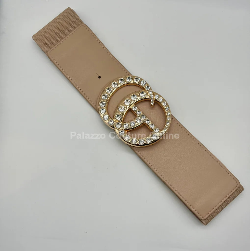 Paris Monogram Rhinestones Elastic Belt (Tan)