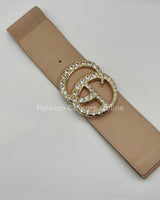 Paris Monogram Rhinestones Elastic Belt (Tan) - Palazzo Couture Online
