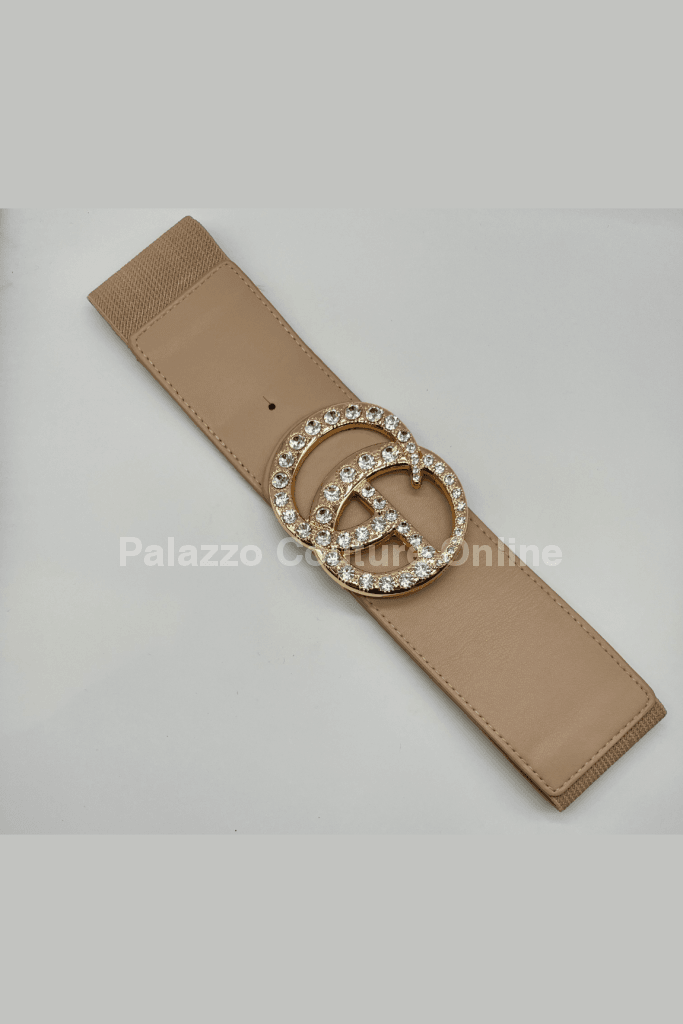 Paris Monogram Rhinestones Elastic Belt (Tan) Tan / One Size