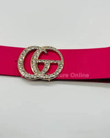 Paris Monogram  Rhinestones Elastic Belt (Fuchsia) - women's statement waist belt accessory