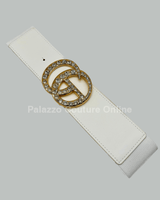 Paris Monogram Rhinestones Elastic Belt (White) - Palazzo Couture Online