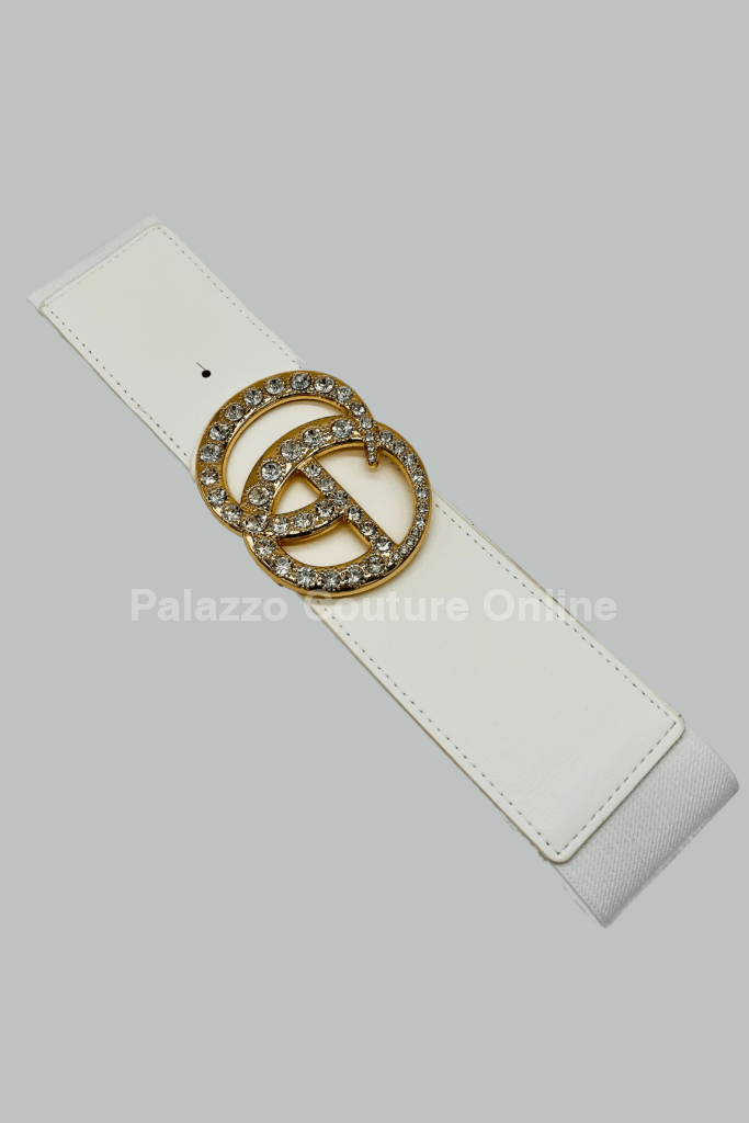 Paris Monogram Rhinestones Elastic Belt (White) White / One Size