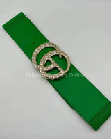 Paris Rhinestone Elastic Belt (Green) - women's statement waist belt accessory