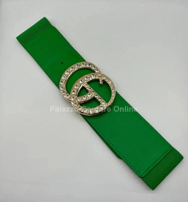 Paris Rhinestone Elastic Belt (Green) - women's statement waist belt accessory