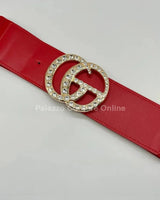 Paris Rhinestone Elastic Belt (Red) - women's statement waist belt accessory