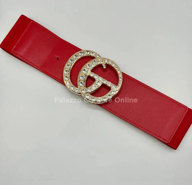 Paris Rhinestone Elastic Belt (Red) - women's statement waist belt accessory