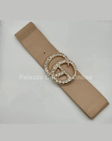Paris Rhinestone Elastic Belt (Tan) for women - fashion belt by Palazzo Couture