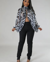 black white floral chiffon top flowing view