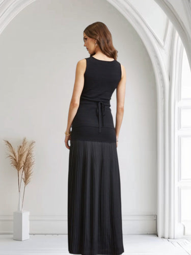 Parisian Pleat Elegance 2 - Piece Skirt Set - Black - Palazzo Couture Online