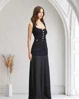 Parisian Pleat Elegance 2 - Piece Skirt Set - Black - Palazzo Couture Online