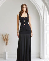 Parisian Pleat Elegance 2 - Piece Skirt Set - Black - Palazzo Couture Online