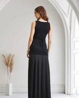 Parisian Pleat Elegance 2-Piece Skirt Set - Black side view showing skirt silhouette and fit