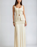 Parisian Pleat Elegance 2 - Piece Skirt Set - Natural - Palazzo Couture Online
