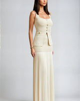 Parisian Pleat Elegance 2 - Piece Skirt Set - Natural - Palazzo Couture Online
