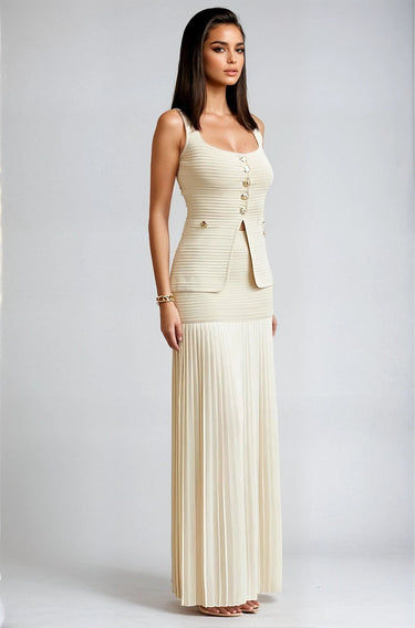 Parisian Pleat Elegance 2 - Piece Skirt Set - Natural - Palazzo Couture Online