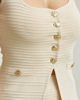 Parisian Pleat Elegance 2 - Piece Skirt Set - Natural - Palazzo Couture Online