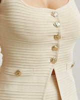 Parisian Pleat Elegance 2-Piece Skirt Set - Natural showing coordinated top and skirt construction