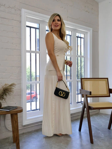 Elegant Natural matching two piece skirt set styled for going out