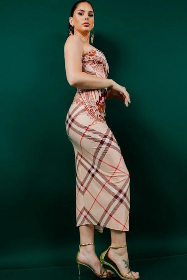 Women's Taupe skirt set matching style back view