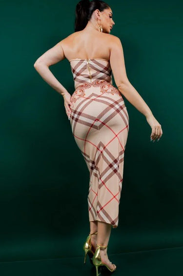 Parvati Bustier Skirt Set in Taupe side view showing skirt silhouette and fit