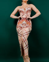 Parvati Bustier Top & Skirt Set (Taupe) - Palazzo Couture Online