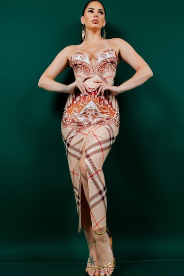 Parvati Bustier Top & Skirt Set (Taupe) - Palazzo Couture Online