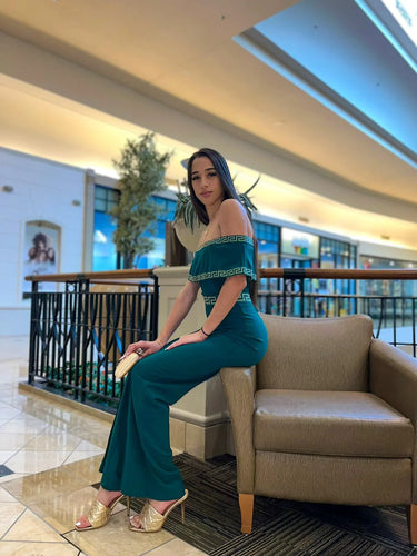 Passion Green Jumpsuit – Off-Shoulder Elegant Green Jumpsuit - chic one-piece by Palazzo Couture